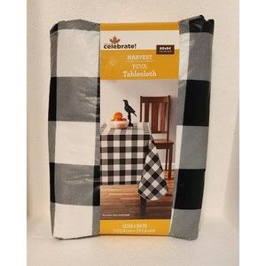 Harvest Peva Tablecloth Black and White Plaid Pattern 60X84 and 60X102